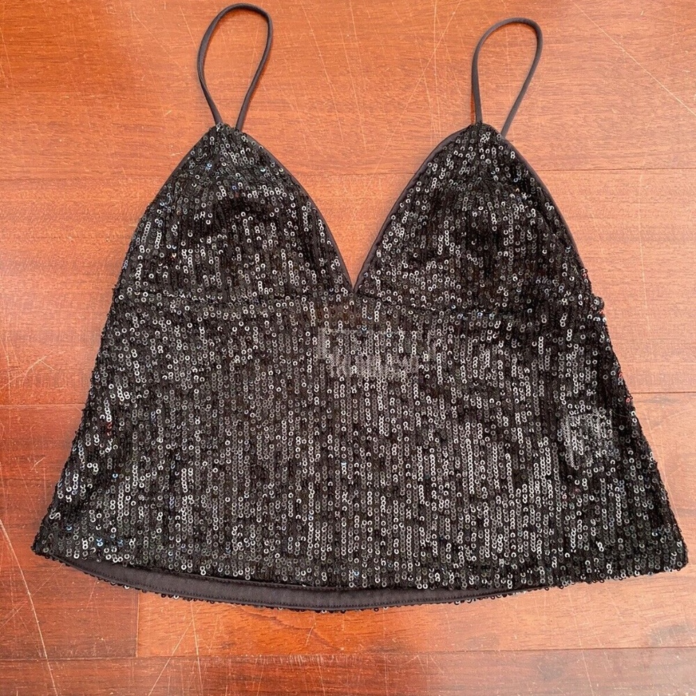 Rotate Birger Christensen Black Sparkle Sequin Crop Top